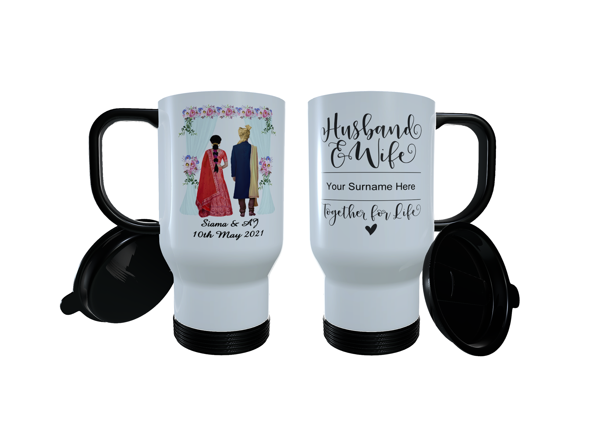 Muslim Bride & Groom Personalised Travel Mug, Muslim Custom Mug